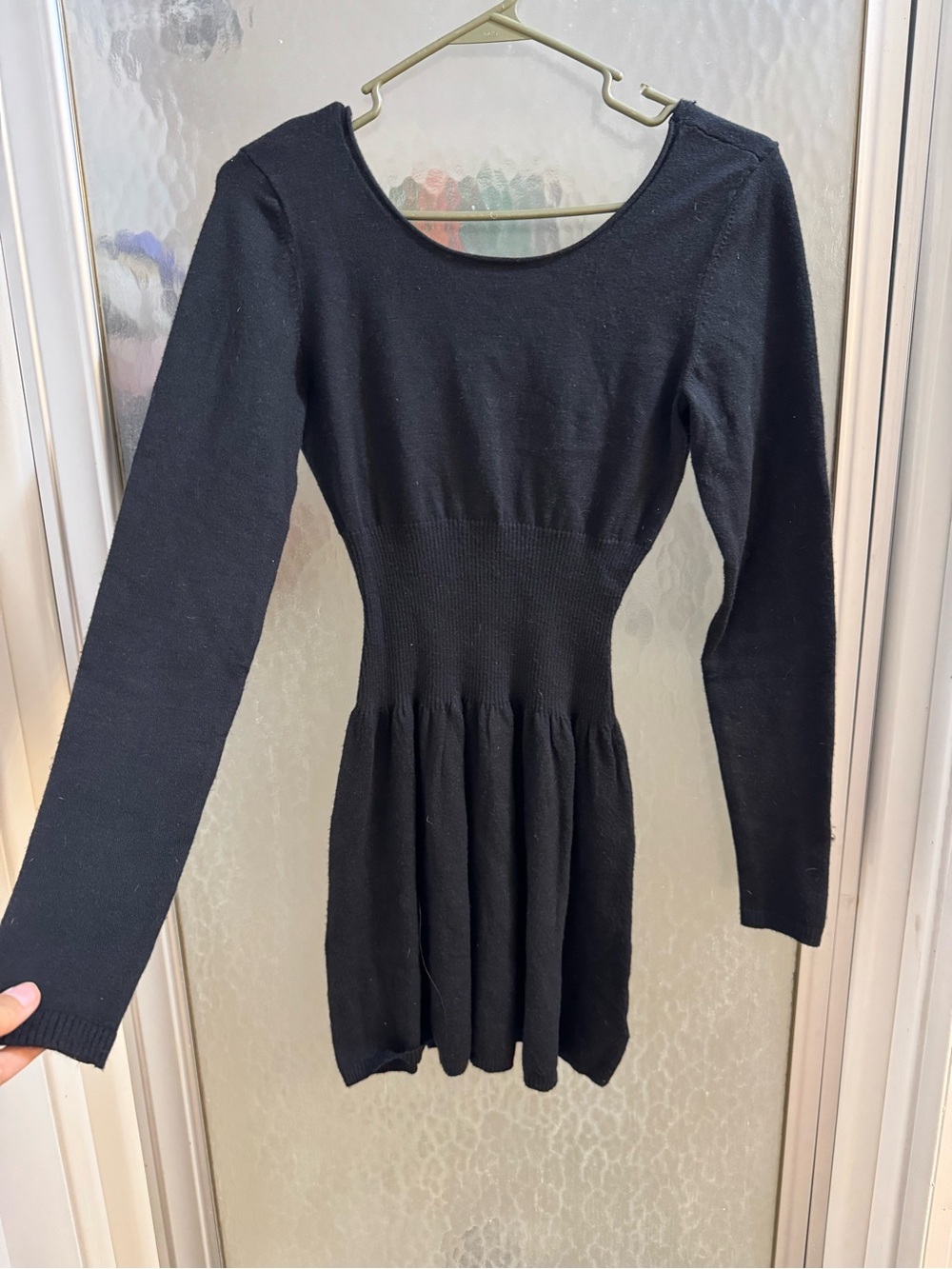 American Eagle Outfitters Black Long Sleeve Fit-and-Flare Knit Dress